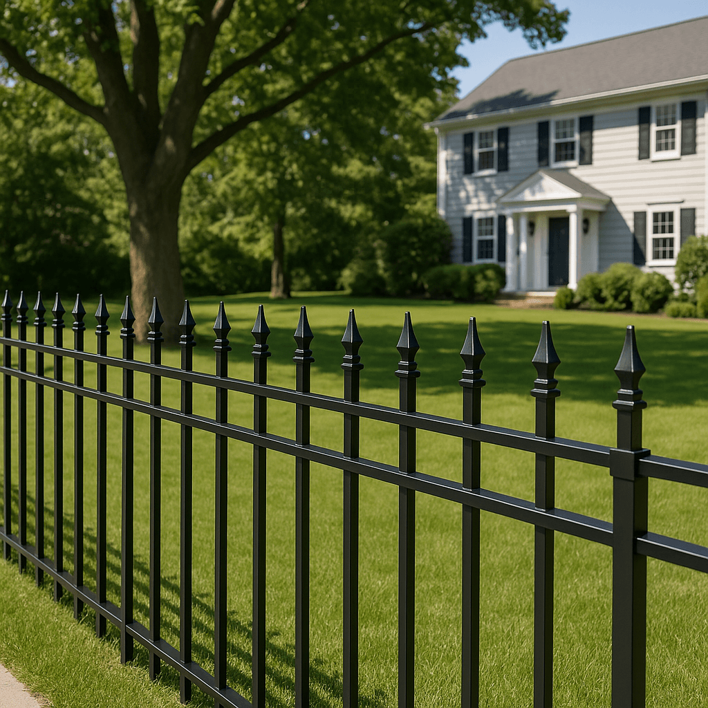 Black aluminum ornamental fence installation on Long Island