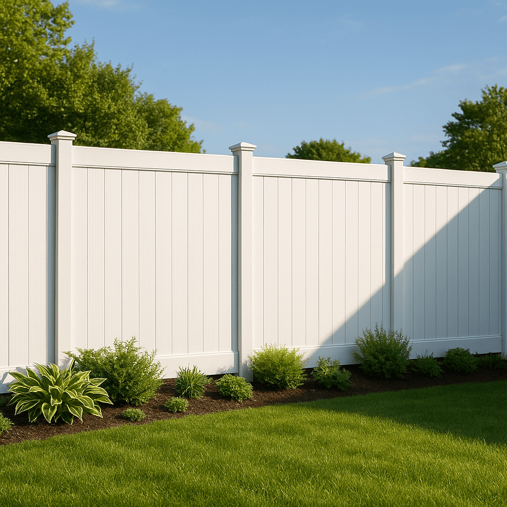 White vinyl privacy fence installation on Long Island